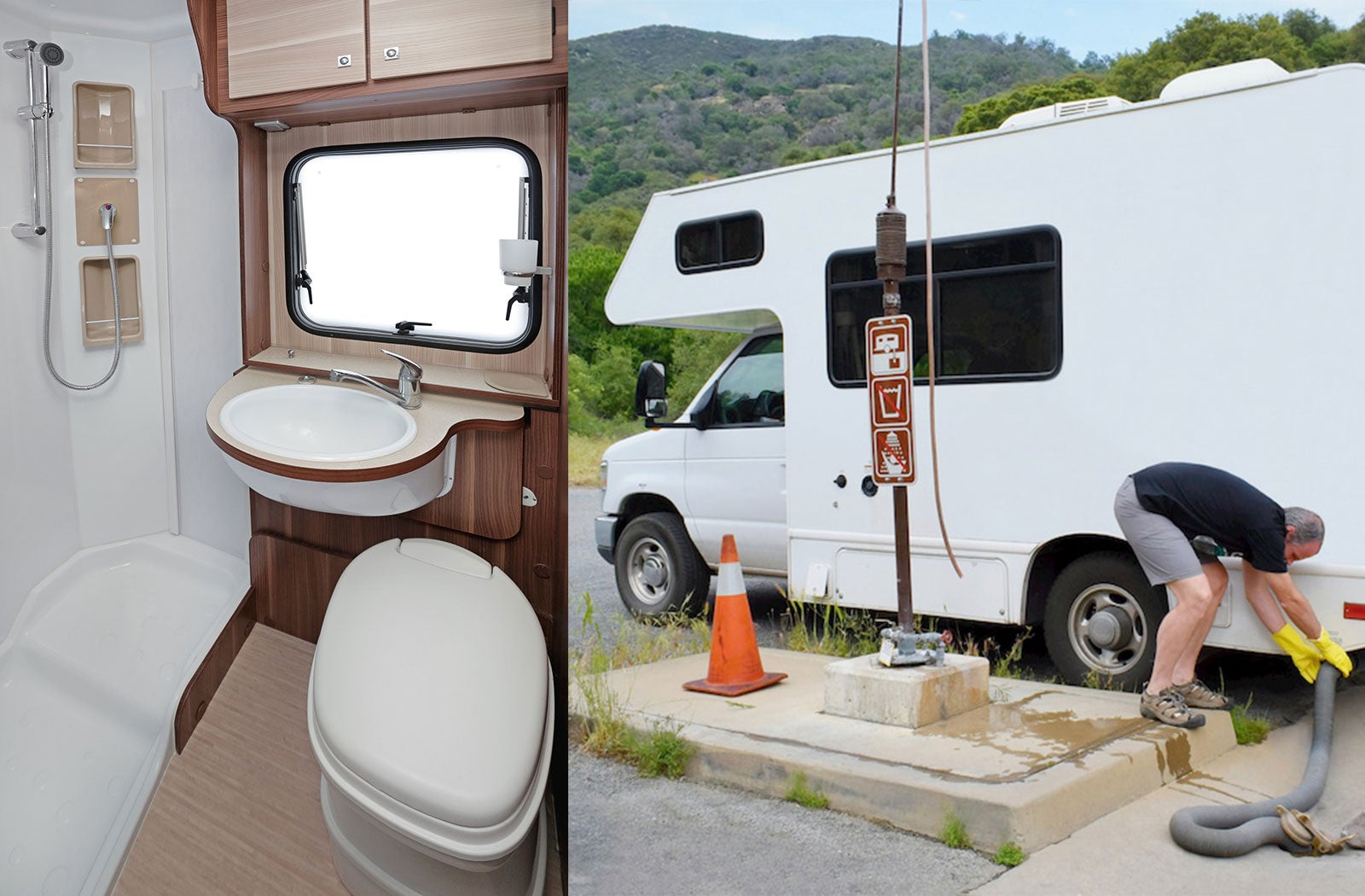 Portable RV/camper toilet and holding tank setup in Tulare, California