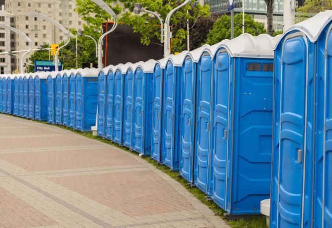 Seasonal porta potty units set up at a Tulare, California venue
