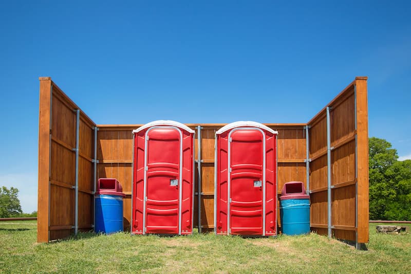 Short-term porta potty units staged for delivery in Tulare, California